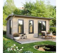 Powersheds Apex Roof Log Cabin 20ft x 8ft, 44mm Log Thickness, Anthracite Grey Timber