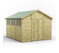 Power 12x10 Premium Apex Double Door Garden Shed, Green