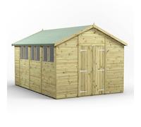 Power 14x10 Premium Apex Double Door Garden Shed, Green