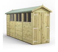 Power 14x4 Premium Apex Double Door Garden Shed, Green