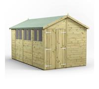 Power 14x8 Premium Apex Double Door Garden Shed, Green