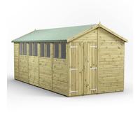 Power 18x8 Premium Apex Double Door Garden Shed, Green
