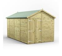 Power 14x8 Premium Apex Windowless Double Door Garden Shed, Green