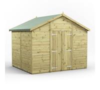 Powersheds 8x10 Premium Apex Windowless Double Door Garden Shed, Green
