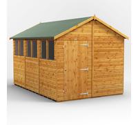 Powersheds Apex Roof Single Door Garden Shed 12ft x 8ft, Golden Brown Timber