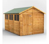 Powersheds Apex Roof Single Door Garden Shed 12ft x 8ft, Golden Brown Timber Overlap