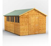 Powersheds Apex Roof Single Door Garden Shed 14ft x 10ft, Golden Brown Timber