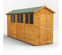 Powersheds Apex Roof Single Door Garden Shed 14ft x 4ft, Golden Brown Timber Shiplap Tongue and Groove