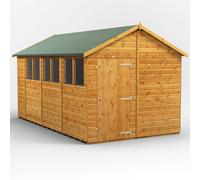 Powersheds Apex Roof Single Door Garden Shed 14ft x 8ft, Golden Brown Timber