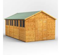 Powersheds Apex Roof Single Door Garden Shed 16ft x 10ft - Golden Brown