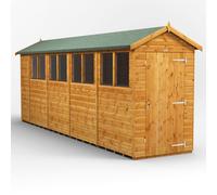 Powersheds Apex Roof Single Door Garden Shed 18ft x 4ft, Golden Brown Timber
