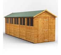 Powersheds Apex Roof Single Door Garden Shed 20ft x 6ft, Golden Brown Timber