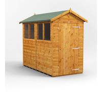 Powersheds Apex Roof Single Door Garden Shed 8ft x 4ft, Golden Brown Timber