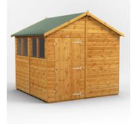 Powersheds Apex Roof Single Door Garden Shed 8ft x 8ft - Golden Brown