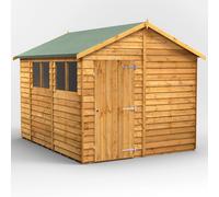 Powersheds Apex Roof Single Door Overlap Garden Shed, 10ft x 8ft, Golden Brown Timber