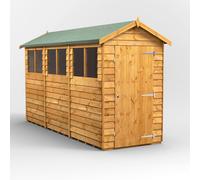 Powersheds Apex Roof Single Door Overlap Garden Shed 12ft x 4ft - Golden Brown