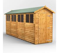 Powersheds Apex Roof Single Door Overlap Garden Shed, 16ft x 4ft, Golden Brown Timber