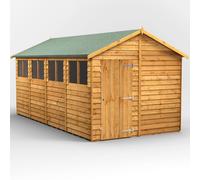 Powersheds Apex Roof Single Door Overlap Garden Shed, 16ft x 8ft, Golden Brown Timber