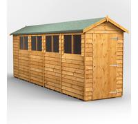 Powersheds Apex Roof Single Door Overlap Garden Shed, 18ft x 4ft, Golden Brown Timber
