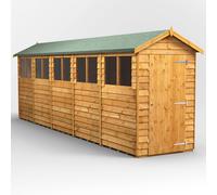 Powersheds Apex Roof Single Door Overlap Garden Shed 20ft x 4ft - Golden Brown