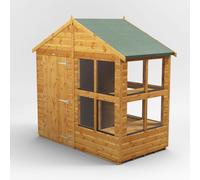 Powersheds Apex Roof Single Door Potting Shed 4ft x 8ft - Golden Brown