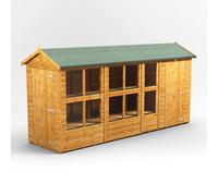 Powersheds Apex Roof Single Door Potting Shed Combi 14ft x 4ft, 4442mm x 1314mm, Golden Brown Timber Shiplap Tongue and Groove