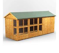 Powersheds Apex Roof Single Door Potting Shed Combi 16ft x 6ft with 6ft Side Store - Golden Brown