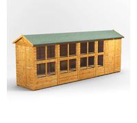 Powersheds Apex Roof Single Door Potting Shed Combi 18ft x 4ft, 5632mm x 1314mm, Golden Brown Timber Shiplap Tongue and Groove