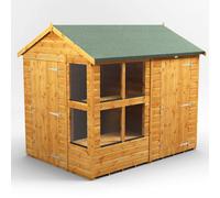 Powersheds Apex Roof Single Door Potting Shed Combi 8ft x 6ft with 4ft Side Store - Golden Brown