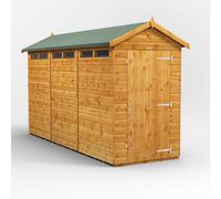 Powersheds Apex Roof Single Door Security Shed, 12ft x 4ft, Golden Brown Timber Shiplap Tongue and Groove
