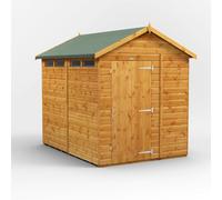 Powersheds Apex Roof Single Door Security Shed 8ft x 6ft, Golden Brown Timber Shiplap Tongue and Groove