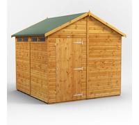 Powersheds Apex Roof Single Door Security Shed 8ft x 8ft, Golden Brown Timber Shiplap Tongue and Groove