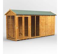 14X4 Power Apex Summerhouse Combi Including 4Ft Side Store, Brown