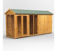 14X4 Power Apex Summerhouse Combi Including 6Ft Side Store, Brown