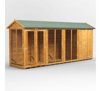 Powersheds Apex Roof Summerhouse Combi 16ft x 4ft with 4ft Side Store - Golden Brown