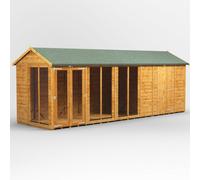 20X6 Powersheds Apex Summerhouse Combi Including 6Ft Side Store, Brown