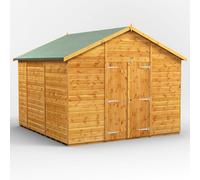 Powersheds Apex Roof Windowless Double Door Garden Shed 10ft x 10ft, Golden Brown Timber