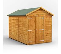 Powersheds Apex Roof Windowless Double Door Garden Shed 10ft x 6ft, Golden Brown Timber