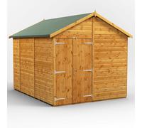 Powersheds Apex Roof Windowless Double Door Garden Shed, 10ft x 8ft, Golden Brown Timber