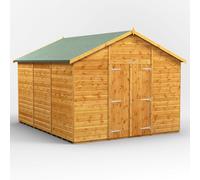 Power Apex Roof Windowless Double Door Garden Shed 12'x10' Golden Brown