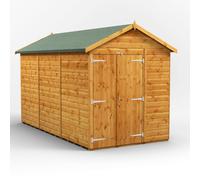 Powersheds Apex Roof Windowless Double Door Garden Shed, 12ft x 6ft, Golden Brown Timber