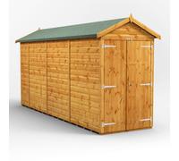 Powersheds Apex Roof Windowless Double Door Garden Shed, 14ft x 4ft, Golden Brown Timber