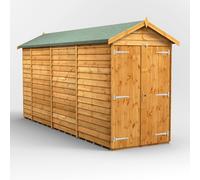 Powersheds Apex Roof Windowless Double Door Garden Shed, 14ft x 4ft, Golden Brown Timber Overlap