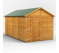 Powersheds Apex Roof Windowless Double Door Garden Shed 14ft x 8ft - Golden Brown