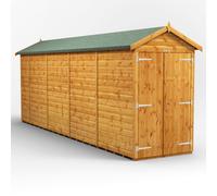 Powersheds Apex Roof Windowless Double Door Garden Shed 18ft x 4ft - Golden Brown