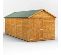 Powersheds Apex Roof Windowless Double Door Garden Shed 18ft x 8ft - Golden Brown