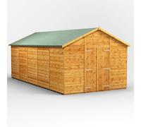 Powersheds Apex Roof Windowless Double Door Garden Shed, 20ft x 10ft, Golden Brown Timber