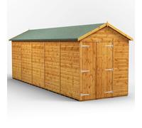 Powersheds Apex Roof Windowless Double Door Garden Shed, 20ft x 6ft, Golden Brown Timber