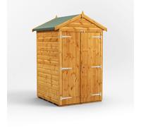 Powersheds Apex Roof Windowless Double Door Garden Shed, 4ft x 4ft, Golden Brown Timber