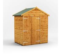 Powersheds Apex Roof Windowless Double Door Garden Shed, 4ft x 6ft, Golden Brown Timber